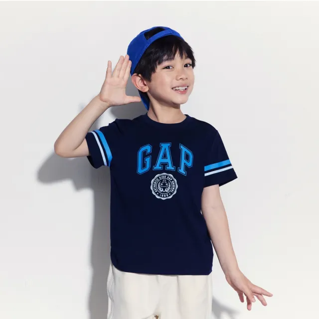 【GAP】男童裝 Logo小熊印花圓領短袖T恤-海軍藍(466207)