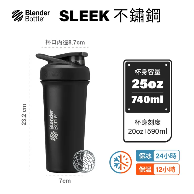 【Blender Bottle】2入〈Sleek不鏽鋼〉按壓式防漏搖搖杯25oz/740ml(BlenderBottle/Strada/運動水壺/冰霸杯)