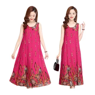 【AMIE 艾米韓系】現貨滿版玫紅底印花涼夏棉綢睡衣居家服(共1色)