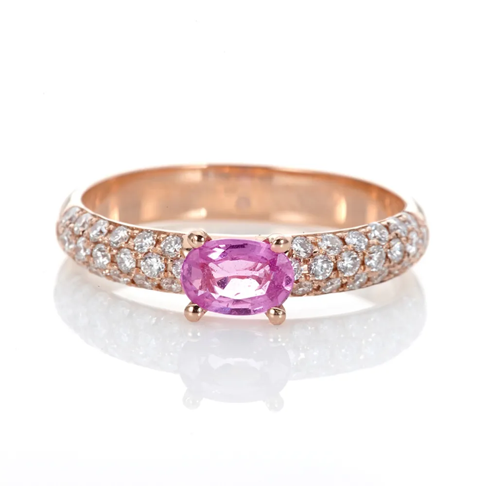 【DOLLY】0.70克拉 天然艷粉藍寶石18K玫瑰金鑽石戒指(006)