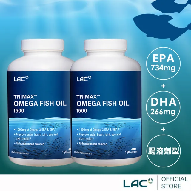 【LAC 利維喜】三強魚油膠囊x2入組(共240顆/3倍魚油/DHA/EPA/頂級魚油/送禮)