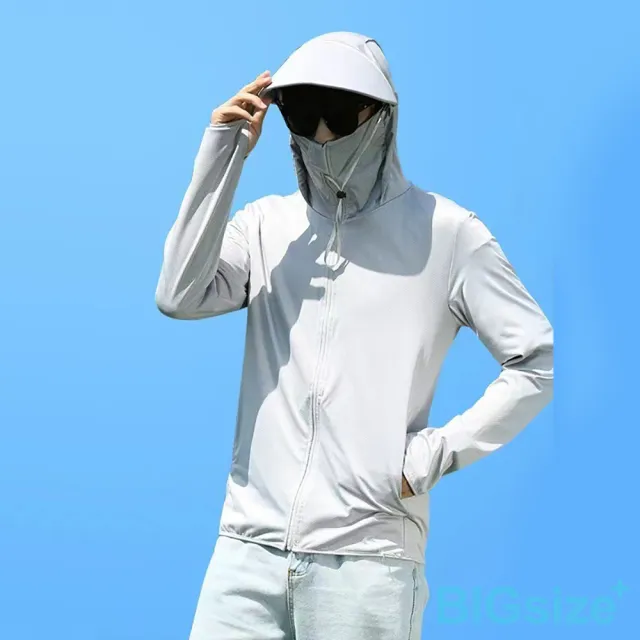 【B+ 大尺碼專家】男款 多功能 帽沿 涼感外套 冰涼衣 抗UV 防曬 UPF50 涼感 連帽外套(0806125)
