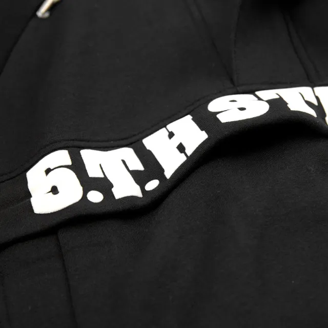 【5th STREET】男裝撞色開襟潮款長帽T-黑色