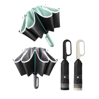 【GER 泰】買一送一 抗強風60骨全自動環扣黑膠反向傘(反向傘 折疊傘 自動傘 雨傘)