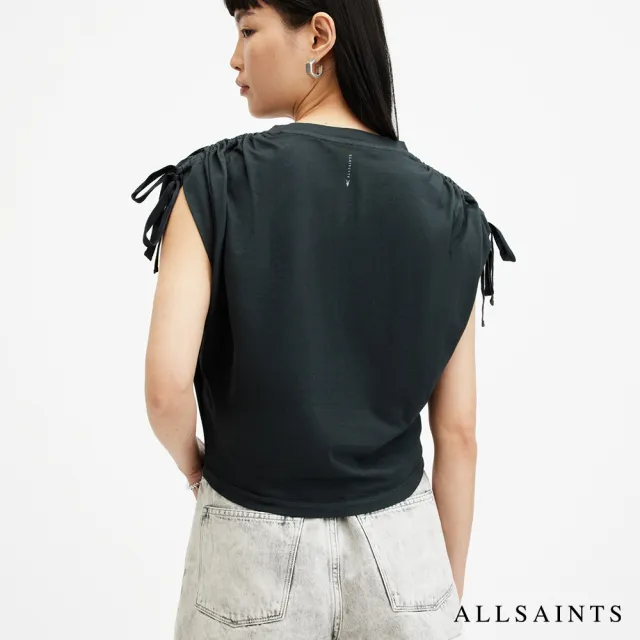 【ALLSAINTS】CASSIE 純棉舒適綁帶短袖T恤-水洗黑 W157JA(舒適版型)