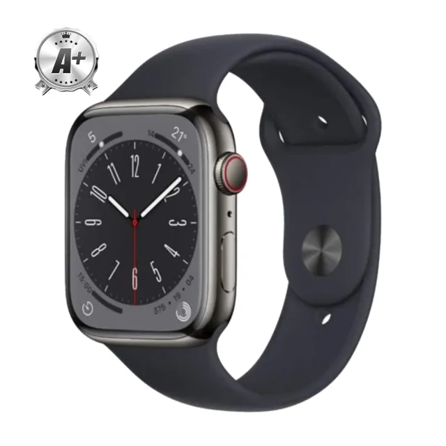 【Apple】A+級福利品 Apple Watch S8 LTE版 45mm(不鏽鋼金屬錶殼搭配運動型錶帶)