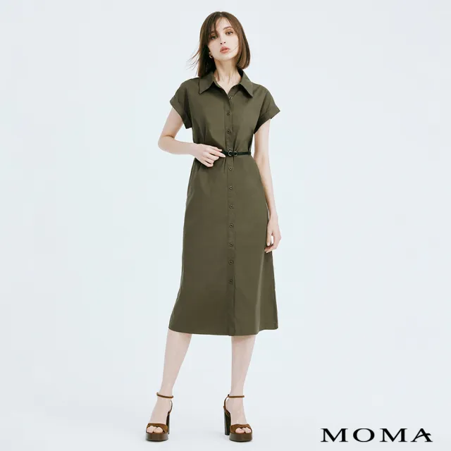 【MOMA】小蓋袖襯衫洋裝(墨綠色)