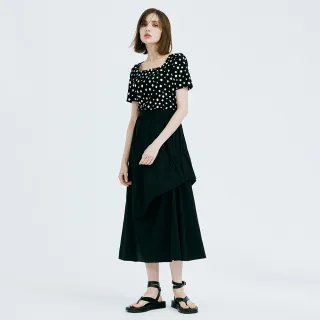 【MOMA】黑白波點異材拼接洋裝(黑色)
