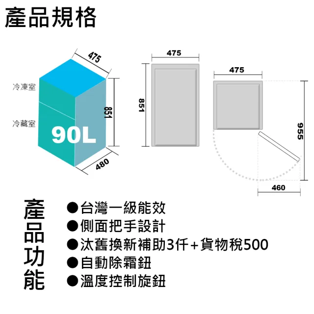 【Kolin 歌林】90公升一級能效定頻右開雙門小冰箱(KR-SE20957A拉絲銀/一鍵除霜)