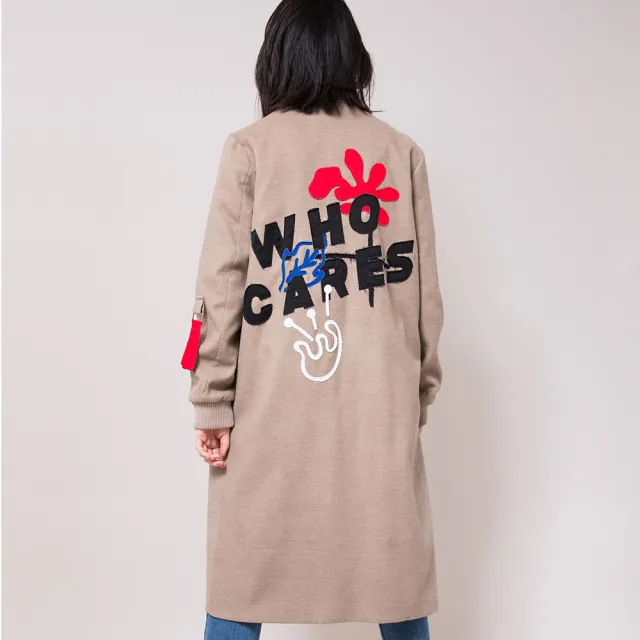 【Who Cares】WHO CARES個性貼布繡印花設計長版毛呢外套