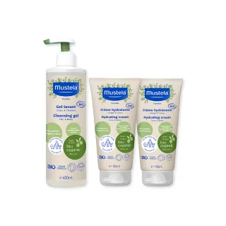 【Mustela 慕之恬廊】有機沐浴潤膚組(雙潔露400ml+潤膚乳150mlX2 無香 寶寶/成人 歐盟ECOCERT+法國BIO認證)