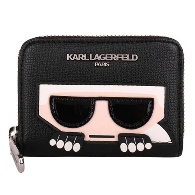 KARL LAGERFELD 卡爾 卡爾公仔防刮拉鍊零錢短夾(短夾 零錢包 鈔票層)