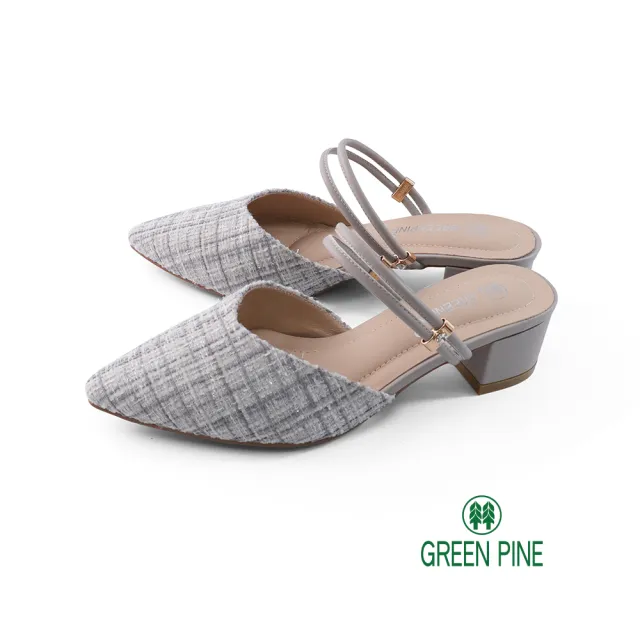 【GREEN PINE】輕奢小香風2WAY尖頭粗跟鞋灰色(00708124)