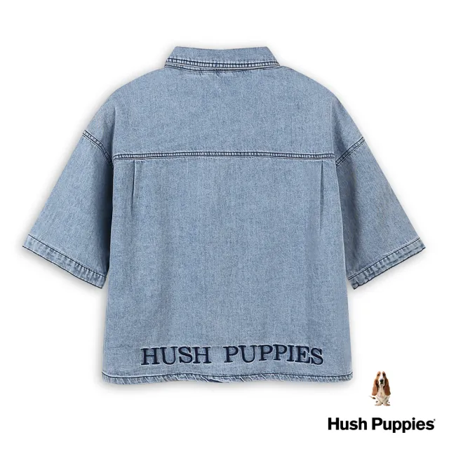 【Hush Puppies】女裝 襯衫 短版復古落肩寬鬆牛仔襯衫(藍色 / 43212202)