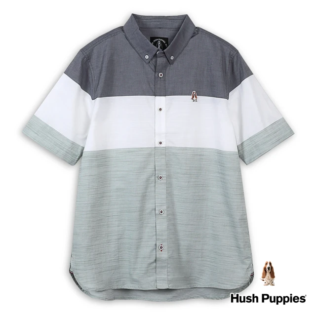 Hush Puppies 男裝 襯衫 簡約多色拼接刺繡小狗短袖襯衫(淺綠 / 43112102)