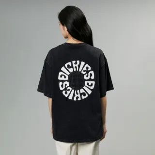 【Dickies】男女款黑色純棉背面圓形圖案品牌Logo印花短袖T恤｜DK0A87MJBLK