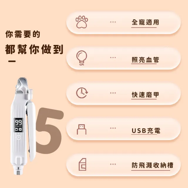 【寵安心】二合一智能數顯寵物電動指甲剪(LED燈 磨甲器 貓咪 狗 寵物剪 血線 修甲器 指甲刀 安全剪)