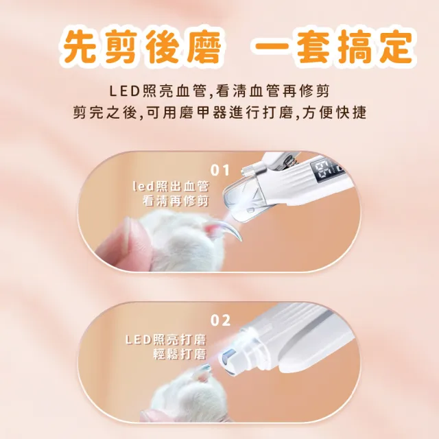 【寵安心】二合一智能數顯寵物電動指甲剪(LED燈 磨甲器 貓咪 狗 寵物剪 血線 修甲器 指甲刀 安全剪)