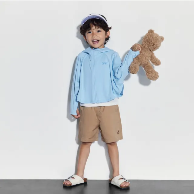 【GAP】男幼童裝 Logo熊耳造型防曬連帽外套-藍色(465967)