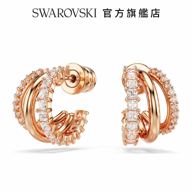 SWAROVSKI 施華洛世奇 Hyperbola 大圈耳環 混合式切割 迷你 白色 鍍玫瑰金色調(情人節禮物)