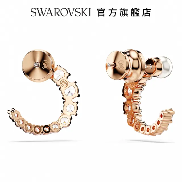 【SWAROVSKI 施華洛世奇】Matrix 大圈耳環 水晶珍珠 圓形切割 白色 鍍玫瑰金色調(情人節禮物)