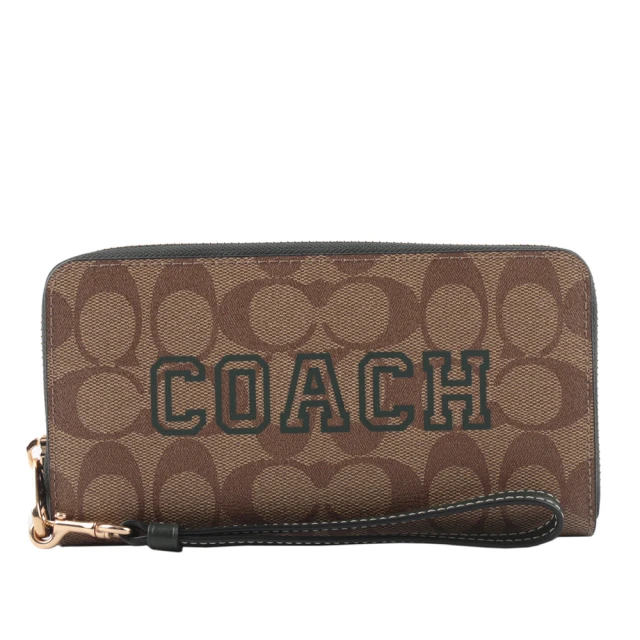 COACH Varsity 標誌塗層帆布附可拆提把長夾(卡其/亞馬遜綠)