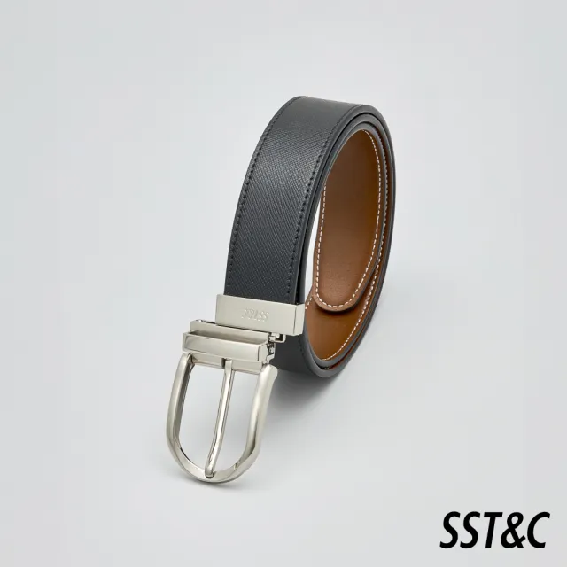 【SST&C 換季７５折】黑色&淺棕左推式兩面用寬版皮帶1712405001