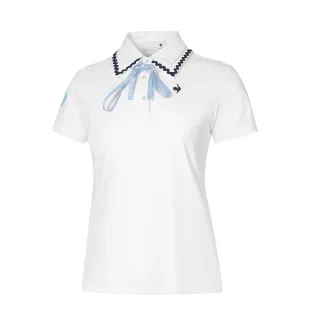 【LE COQ SPORTIF 公雞】高爾夫系列 女款白色公主風滾邊綁帶涼感防曬短袖衫 QLT2T207