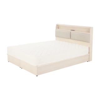 【H&D 東稻家居】北歐風白梧桐5尺雙人床組-3件組床頭+床底+床墊(置物床頭 床底 床架 捲包床墊)
