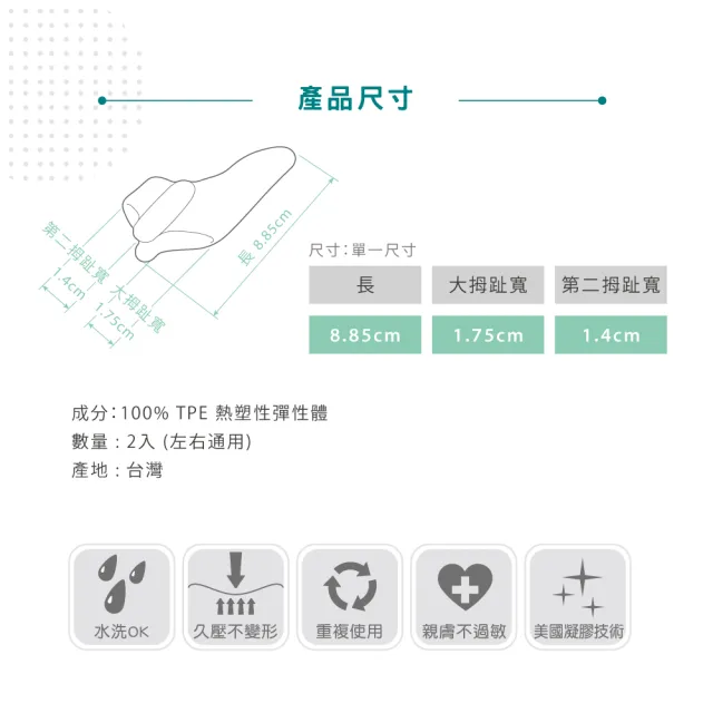 【Gelsmart 吉斯邁】大拇趾外翻雙效護墊-2入(雙環穩固型 TG-GTS0062-L)