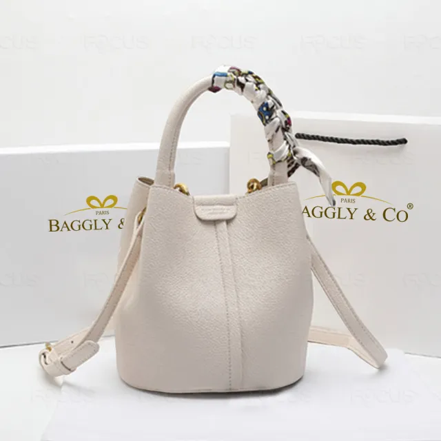 【BAGGLY&CO】洛歇爾輕巧牛皮手提水桶包 側背包 斜背包 手提包 子母包(6色 送綁巾)