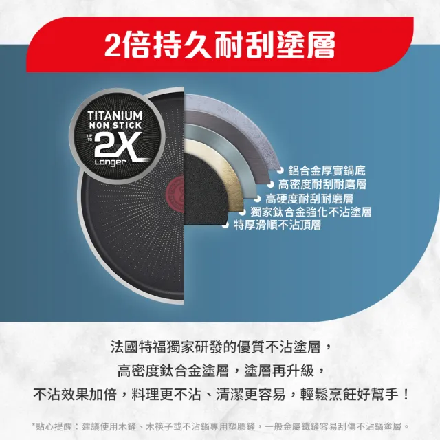 【Tefal 特福】法國製巧變精靈系列可拆式不沾3鍋6件組-魅惑紅