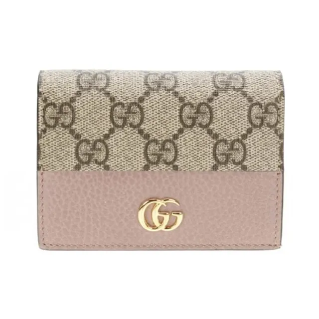 【GUCCI 古馳】658610 經典金屬雙G LOGO牛皮拚帆布暗釦萬用信用卡夾/短夾(兩色可選)