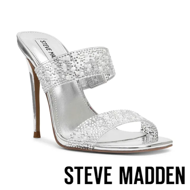 【steve madden】NEBULA 透明雙帶鑽面涼跟鞋(銀色)