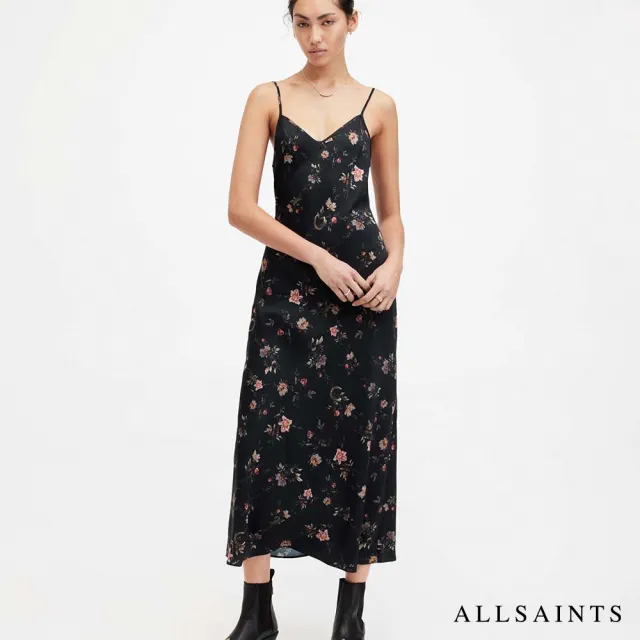 【ALLSAINTS】獨特修身細肩碎花印花中長版洋裝(修身版型)