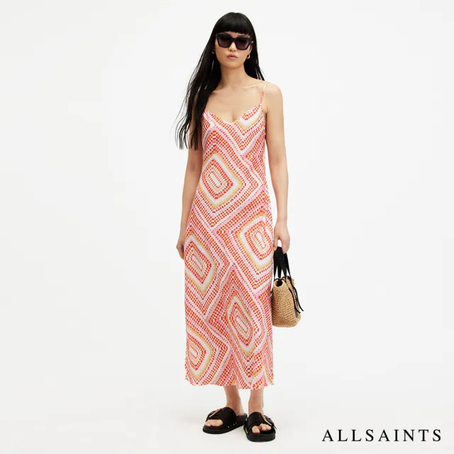 【ALLSAINTS】獨特修身細肩碎花印花中長版洋裝(修身版型)