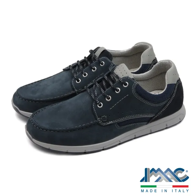 【IMAC】義大利原廠超輕量麂皮壓線綁帶休閒鞋 藍色(551360-BU)