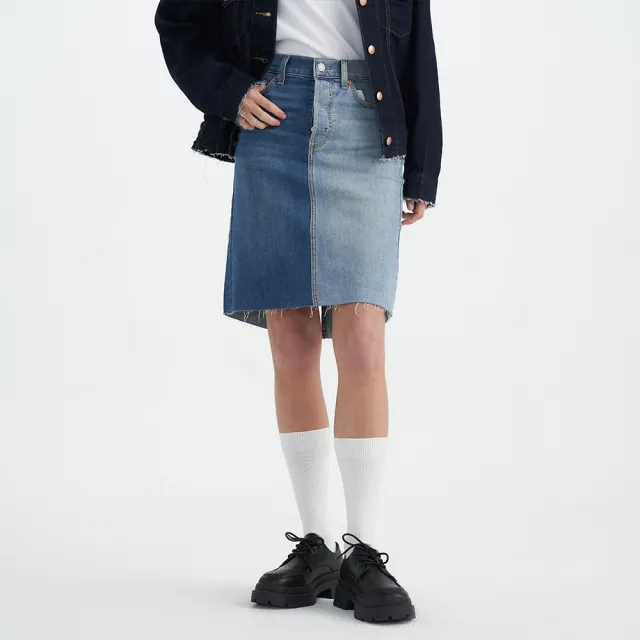 【LEVIS 官方旗艦】女款 中腰 拼接丹寧牛仔裙 半身裙 人氣新品 001A5-0000