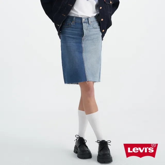 【LEVIS 官方旗艦】女款 中腰 拼接丹寧牛仔裙 半身裙 人氣新品 001A5-0000