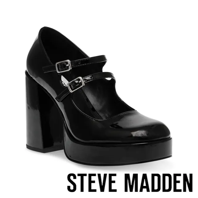 【STEVE MADDEN】CABERNET 厚底粗跟瑪麗珍鞋(鏡黑)