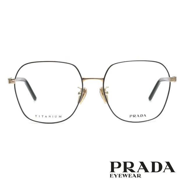 【PRADA 普拉達】鈦系列 多邊框光學眼鏡(黑#VPR51ZVD AAV1O1-56mm)