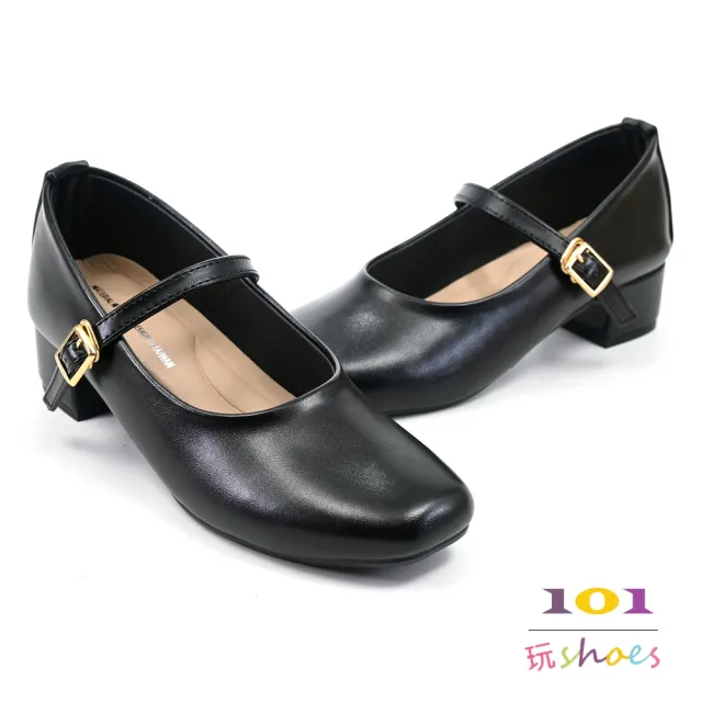 【101 玩Shoes】mit. 大尺碼復古氣質圓頭中跟瑪莉珍鞋(黑色/米色/可可色 41-44碼)