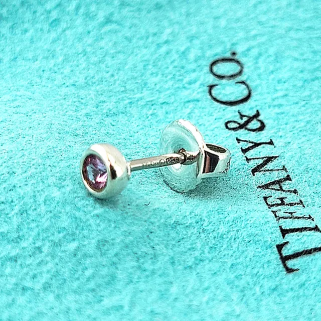 【Tiffany&Co. 蒂芙尼】925純銀-鑲粉紅海藍寶石針式耳環(展示品)