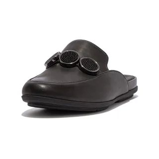 【FitFlop】GRACIE 珠光金屬圈造型皮革木屐鞋(靚黑色)