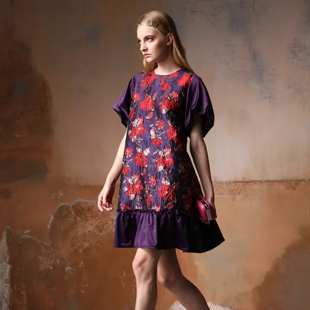 【PANGCHI 龐吉】瀲灩瑰紫花苞袖小禮服洋裝(2028022/25/26)