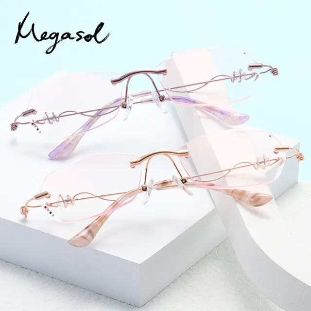 【MEGASOL】鑽石切邊老花眼鏡(抗藍光橢圓框眼鏡-3015)