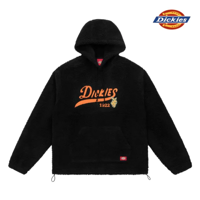 【Dickies】男款黑色羊羔絨胸前Logo刺繡圖案保暖連帽大學T｜DK011263BLK