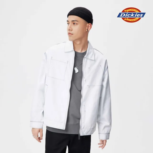 【Dickies】男款白色撞色壓線設計寬鬆休閒夾克｜DK010936C4D