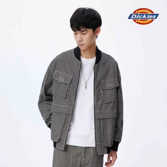 【Dickies】男款經典直條紋純棉多口袋工裝風休閒夾克｜DK010931D97