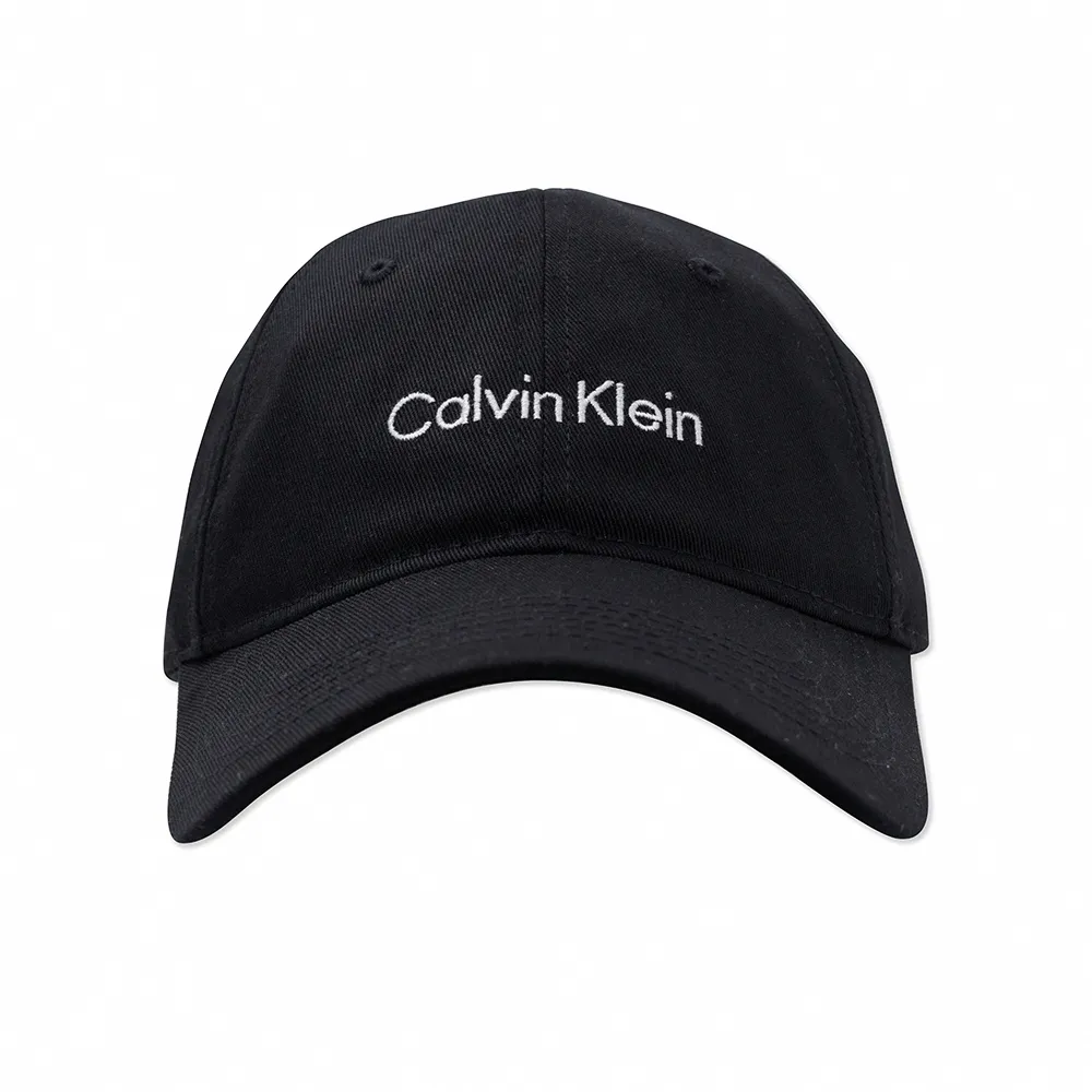 【Calvin Klein 凱文克萊】CK 經典刺繡文字可調式鴨舌帽-黑色(平輸品)
